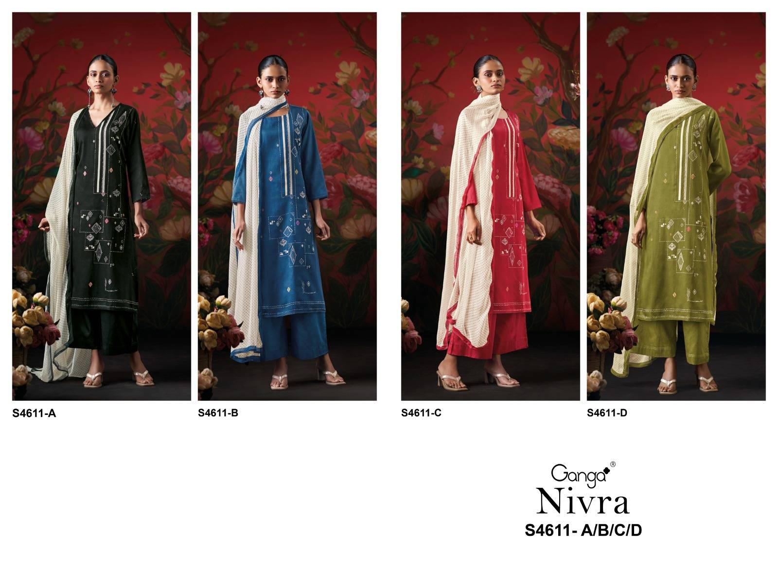 NIVRA 4611SERIES BY GANGAFASHION Stylish Beautiful Colourful COTTON SATIN Dresses At Wholesale Price